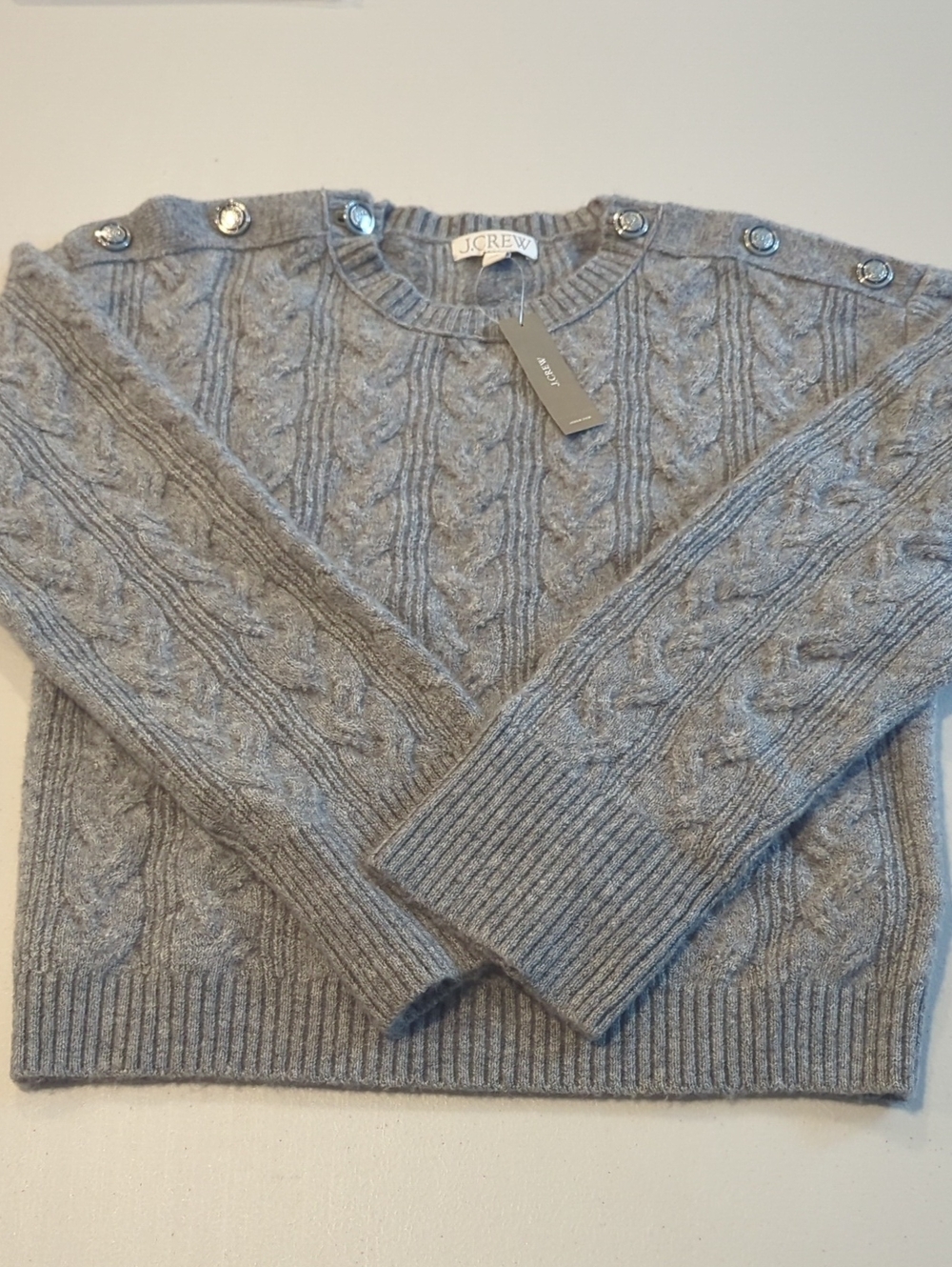 J. Crew Cable-Knit Sweater with Buttons in Supersoft Yarn